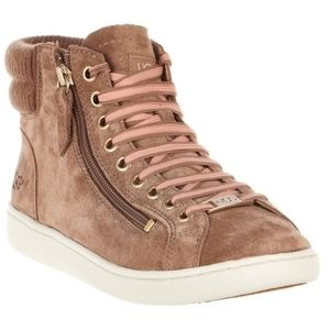 UGG Women's Olive Leather High Top Sneakers In Fawn Size 7.5